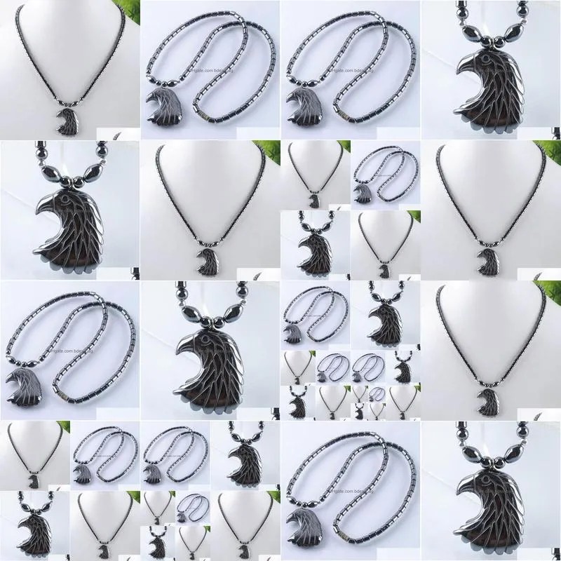 black non magnetic  head pendant necklace natural hematite stone beads fashion jewelry gift f3035