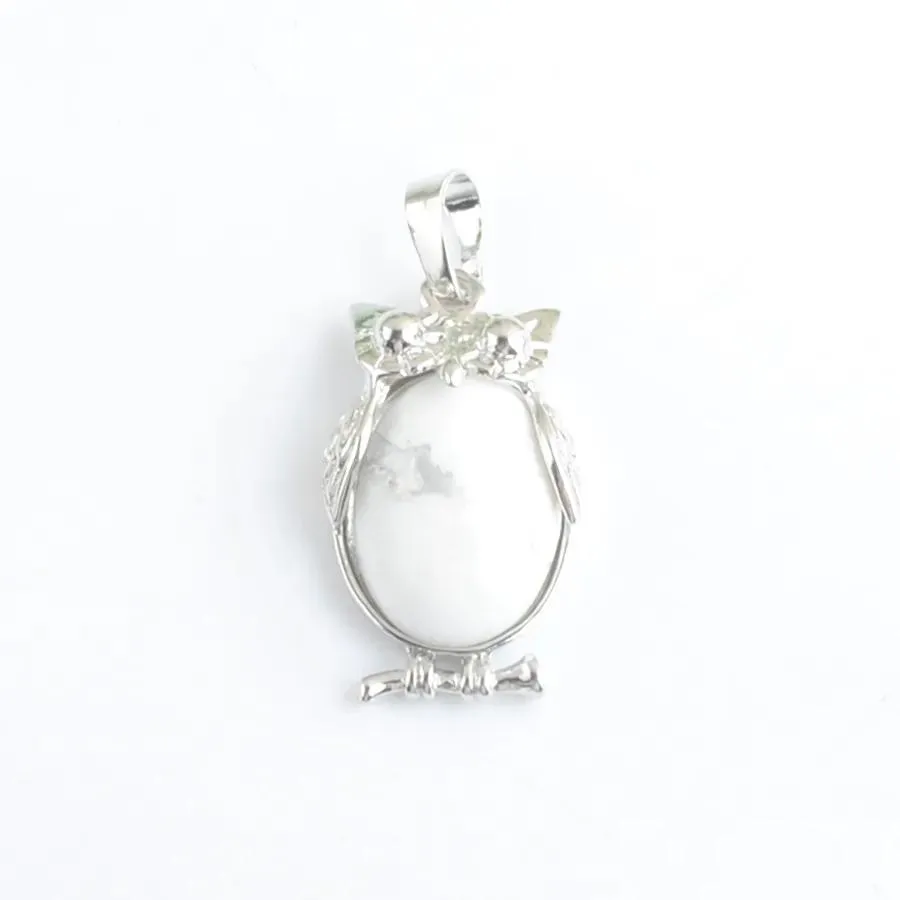 natural stone white turquoise tiny owl pendants reiki lucky animal cute charm jewelry for women man gift n4680