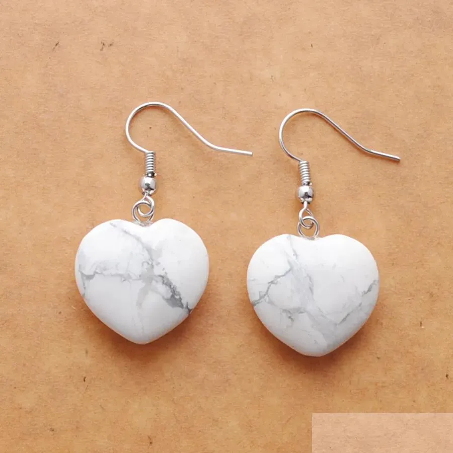 natural white turquoise beads stone dangle chandelier earrings for women romantic heart shaped pendant hanging earring fashion jewelry