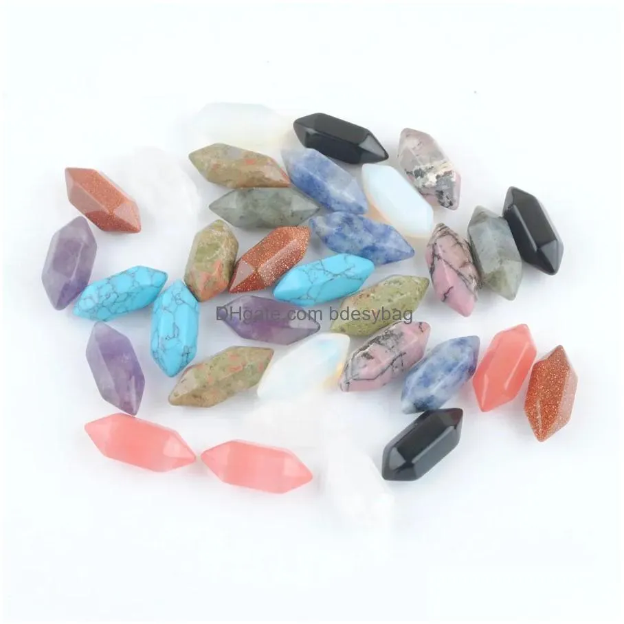 wholesale 20pcs loose gemstones hexagonal healing pointed reiki chakra natural stone amethysts opal crystal no hole pendant beads jewelry