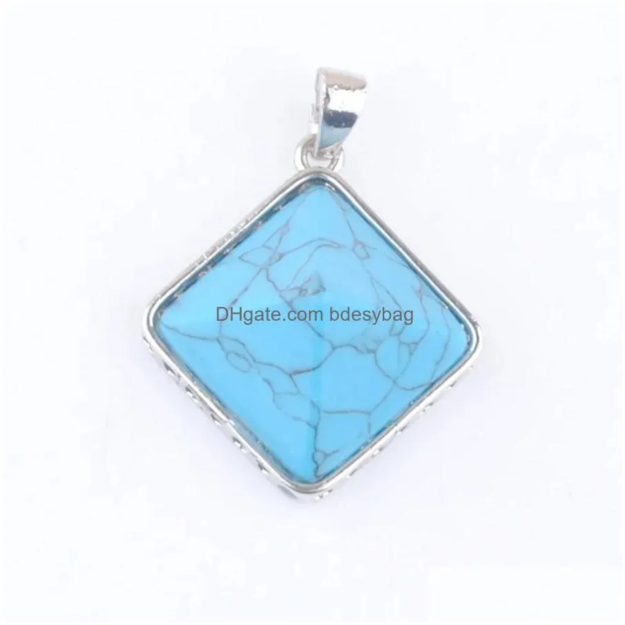 natural stones pyramid pendants square reiki purple crystal opal aventurine turquoise for jewelry making bn465