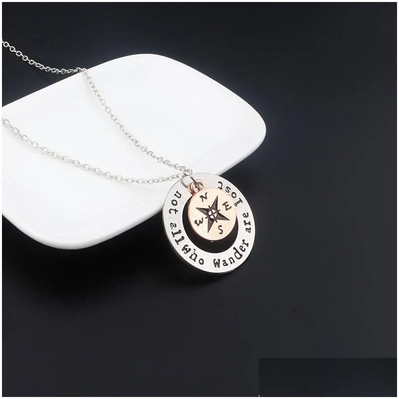 not all who wander are lost compass compass letters men and women pendant necklace gsfn605 with chain mix order pendant necklaces