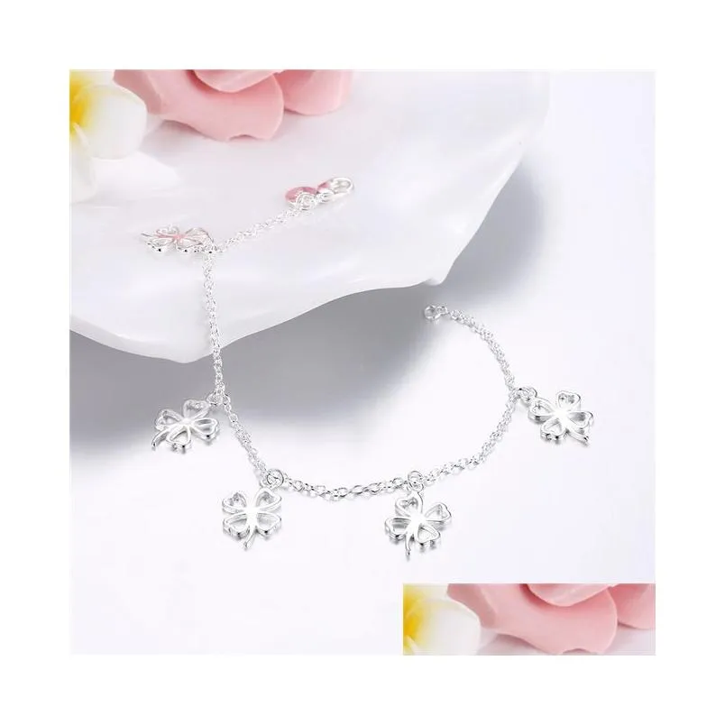 womens sterling silver plated hanging fourleaf clover charm bracelet gssb185 fashion 925 silver plate jewelry bracelets