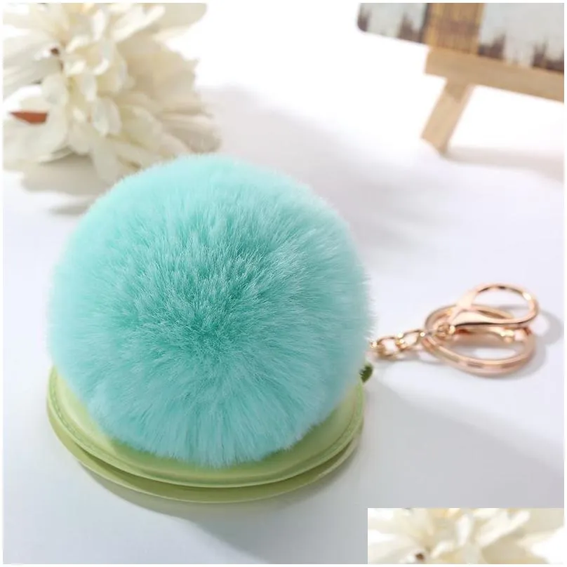 high quality small gift cosmetic mirror key chain car bag hair ball pendant gift key rings gskr364 mix order 20 pieces a lot keychains