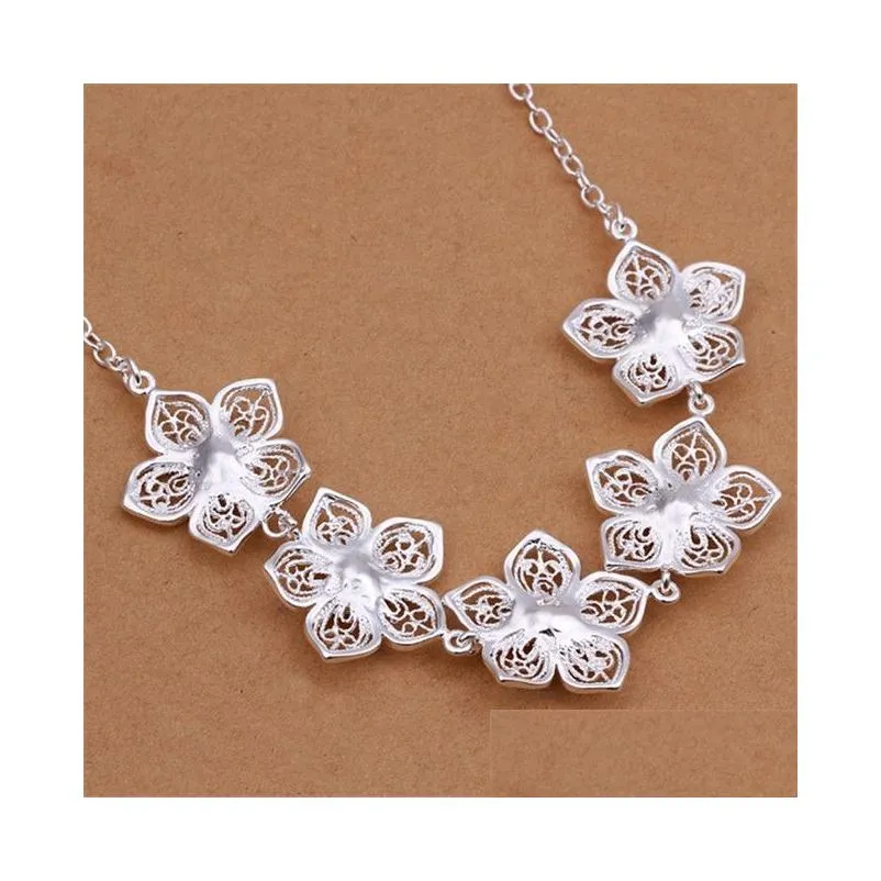 womens sterling silver plated simple retro hollow flower pendant necklaces gssn336 fashion lovely 925 silver plate jewelry necklace