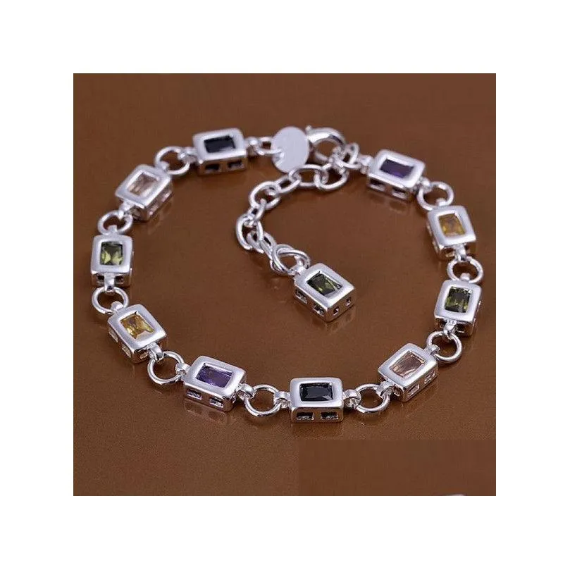 gift square color stone 925 silver cuff charm bracelets 20x0.6cm gssb261 womens sterling silver plated jewelry bracelet