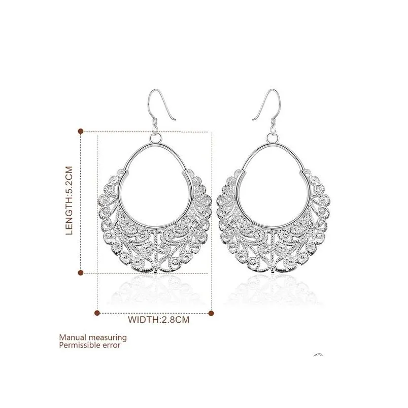 womens sterling silver plated hollow woven flower earrings hoop huggie gsse328 fashion 925 silver plate earring gift