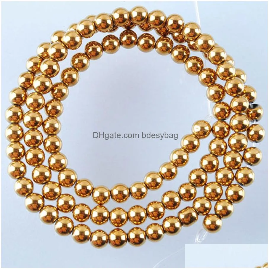 gold no magnetic materials hematite gem stone 2 3 4 6 8 mm round loose beads strand for diy jewelry making bracelets necklace accessories