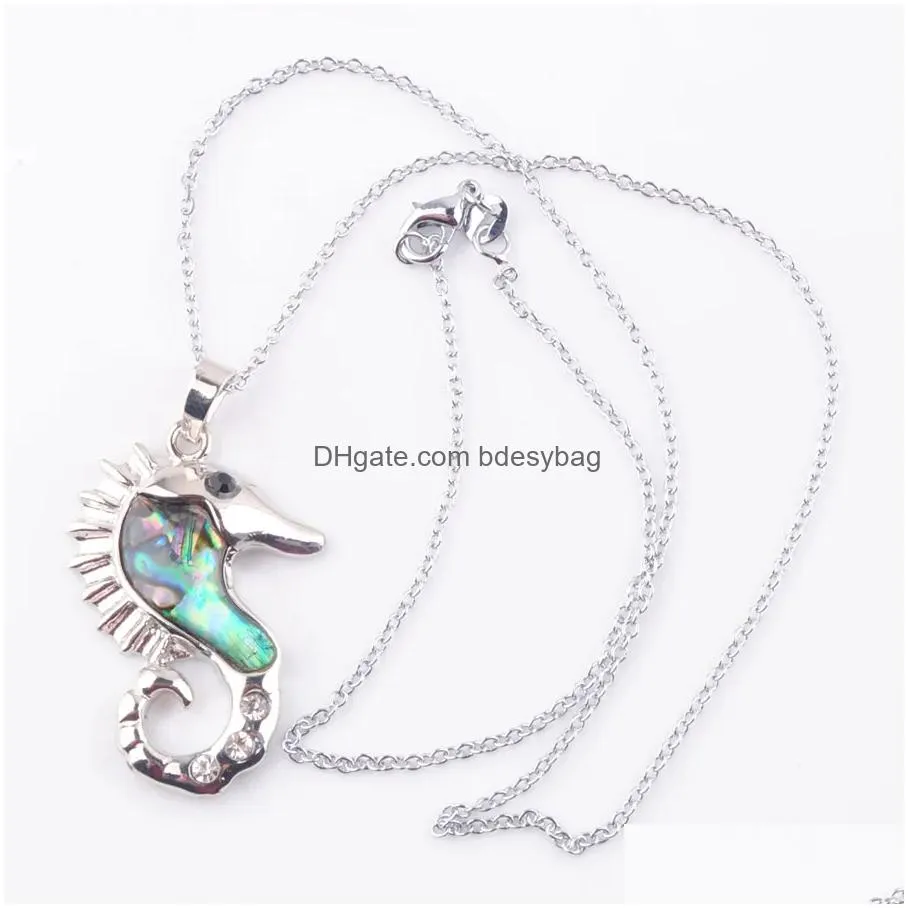 natural colourful  abalone shell pearl pendant necklace hippocampus beads women charms reiki jewelry n3649