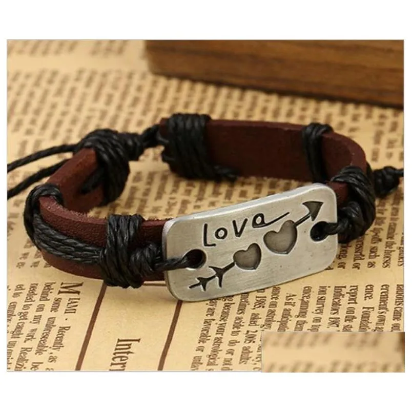 an arrow pierces the heart genuine leather bracelet lovers jewelry valentines day gift gsfb059 mix order 20 pieces a lot charm