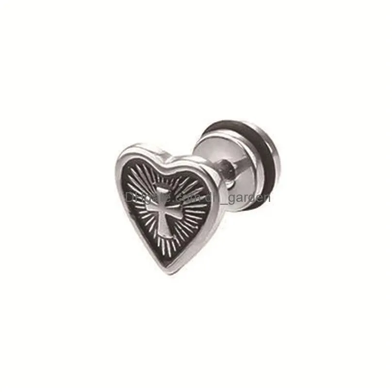 stud earrings secret boys hip hop punk fashion sacred heart cross shield jewelry stainless steel for women men