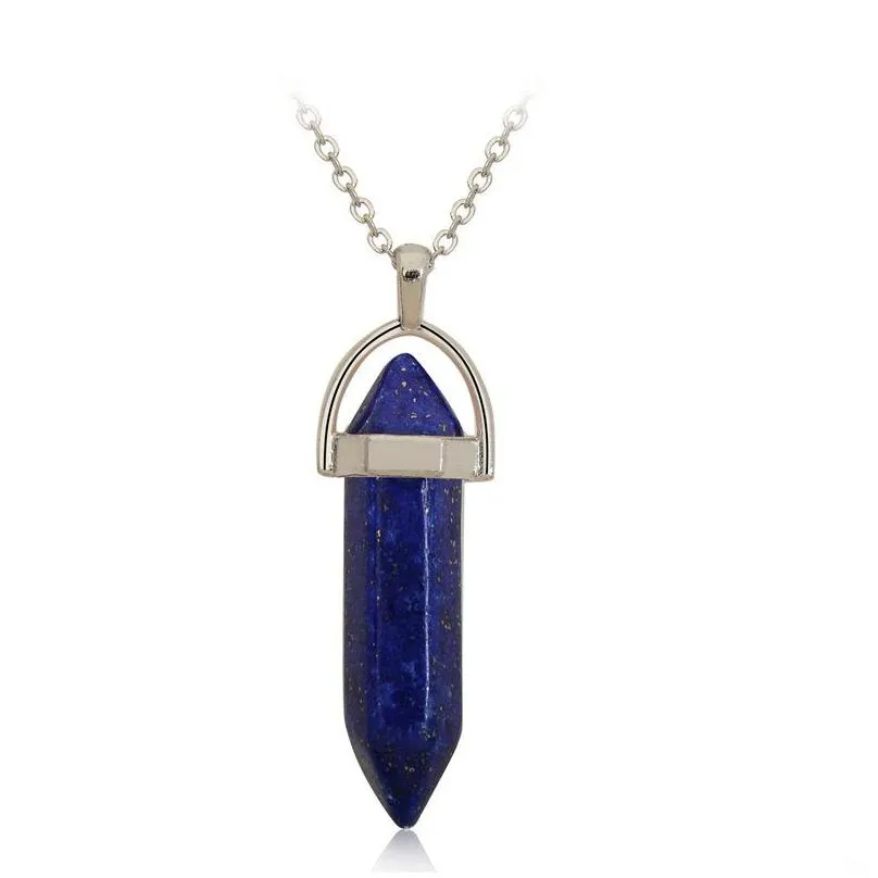 natural stone hexagonal pillar pendant bullet head white crystal necklace gsfn628 with chain mix order pendant necklaces