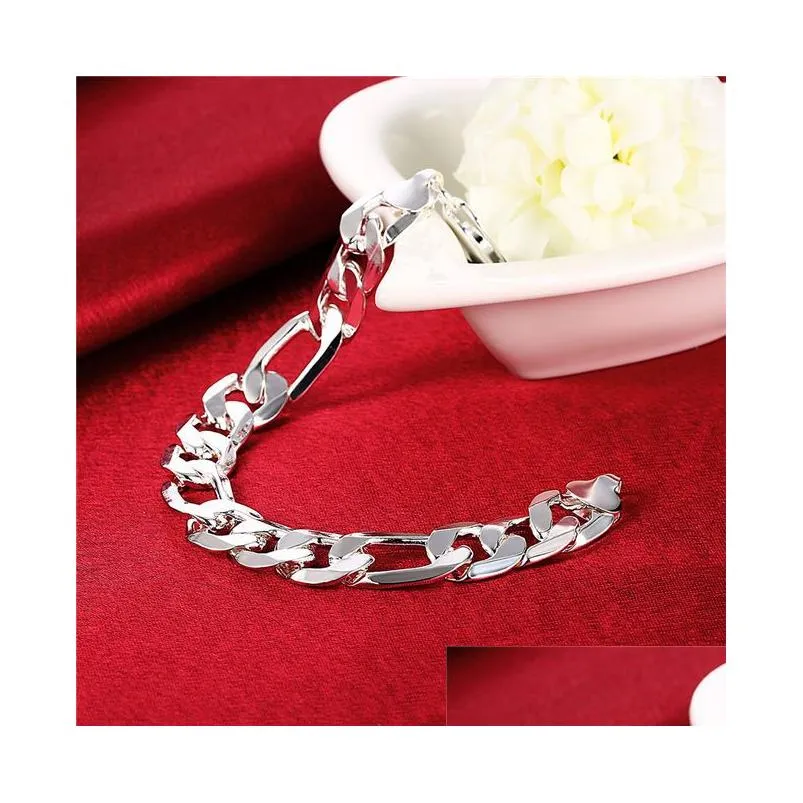 mens sterling silver plated 12m three jane one link chain bracelet gssb163 fashion 925 silver plate jewelry bracelets