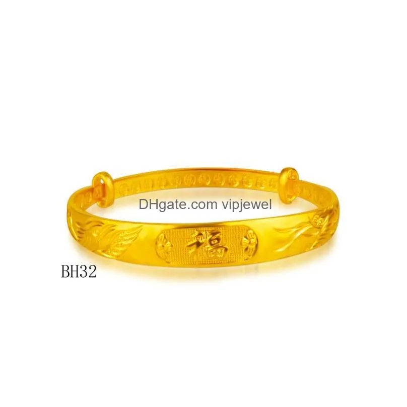 five flower rich flowers mirror surface yellow gold plated bangle 8 pieces mixed style gtkbh4 brand high grade womens 24k gold