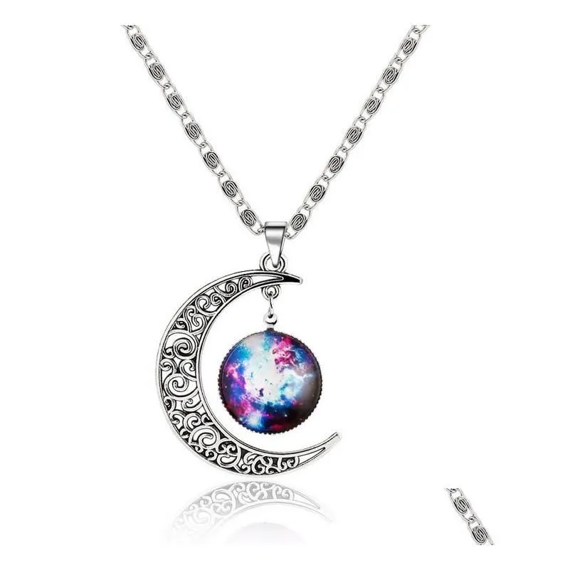 moon galaxy moon necklace mens and womens popular pendant necklace gsfn209 with chain mix order 20 pieces a lot