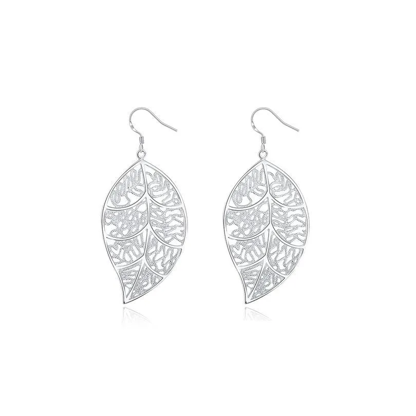 womens sterling silver plated hanging leaf charm earrings gsse128 fashion 925 silver plate earring jewelry gift