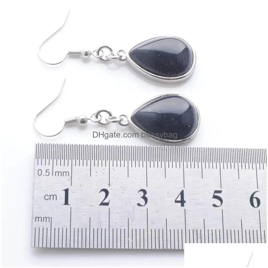women dangle chandelier earrings natural blue sand gem stone teardrop bead reiki healing earrings bohemian jewelry r3174