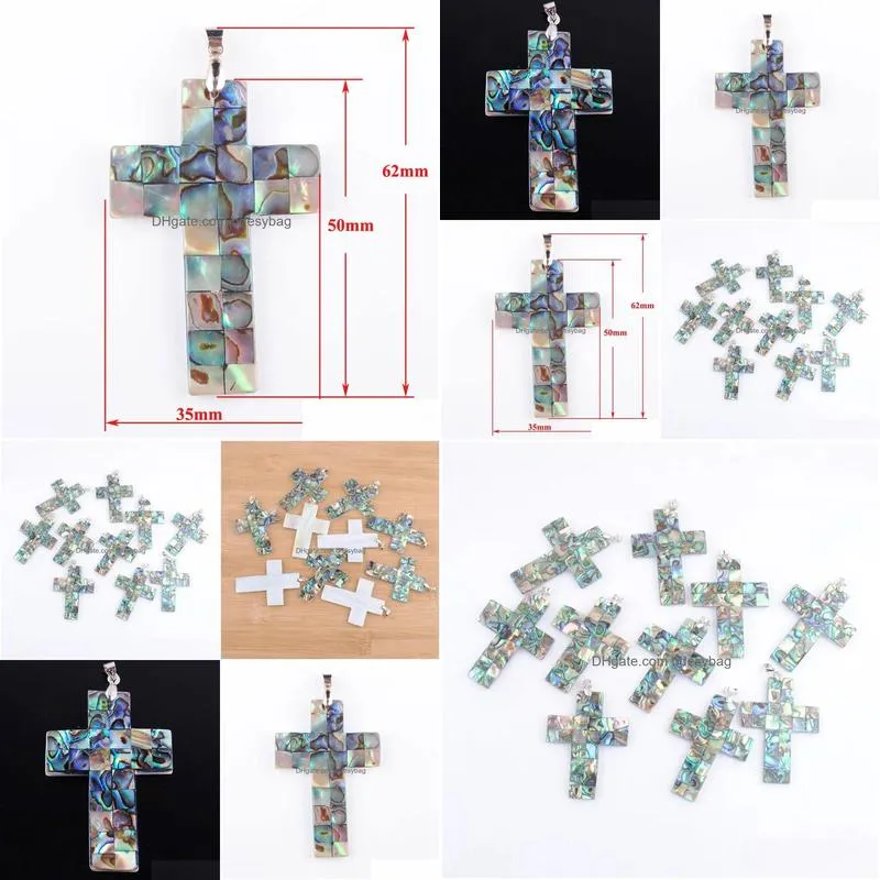 new zelanian abalone shell pearl gem stone cross bead pendant necklace jewelry n3375