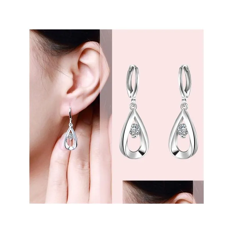 womens sterling silver plated water drop inlaid earrings ear cuff gsse614 fashion 925 silver plate earring jewelry gift