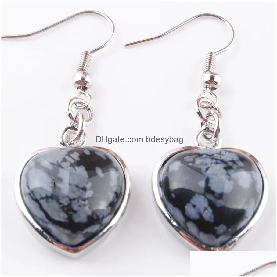 natural gem stone dangle earrings love heart shape bead opal lapis rose quartz drop earring wedding jewelry for women girls br323