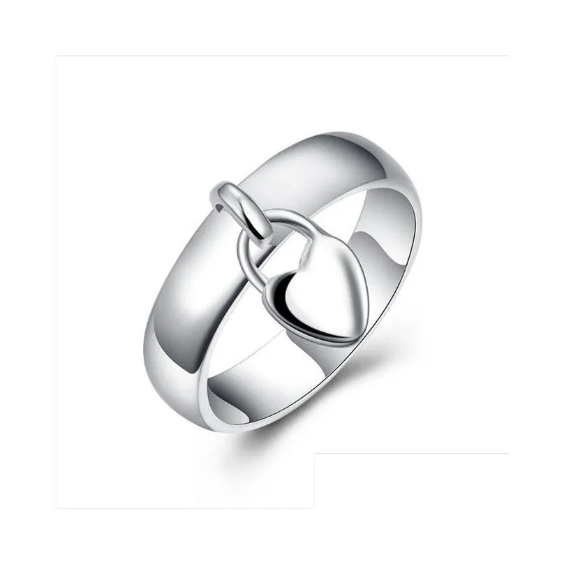 womens sterling silver plated heart lock ring gssr133 fashion 925 silver plate rings