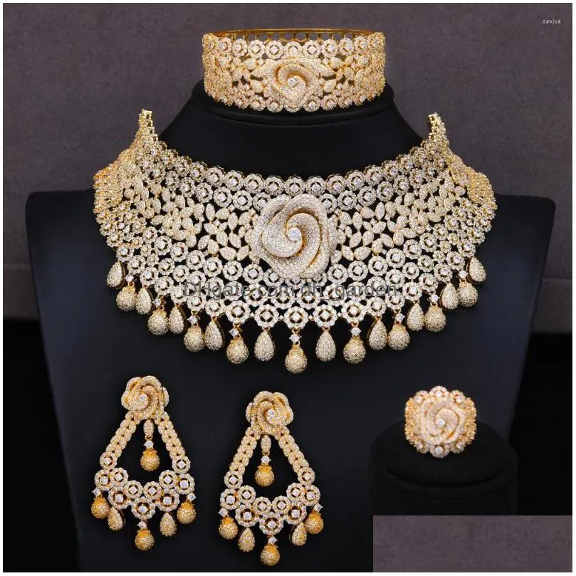 necklace earrings set kellybola big super luxury chokers 4pc african zircon for women wedding nigerian party jewelry