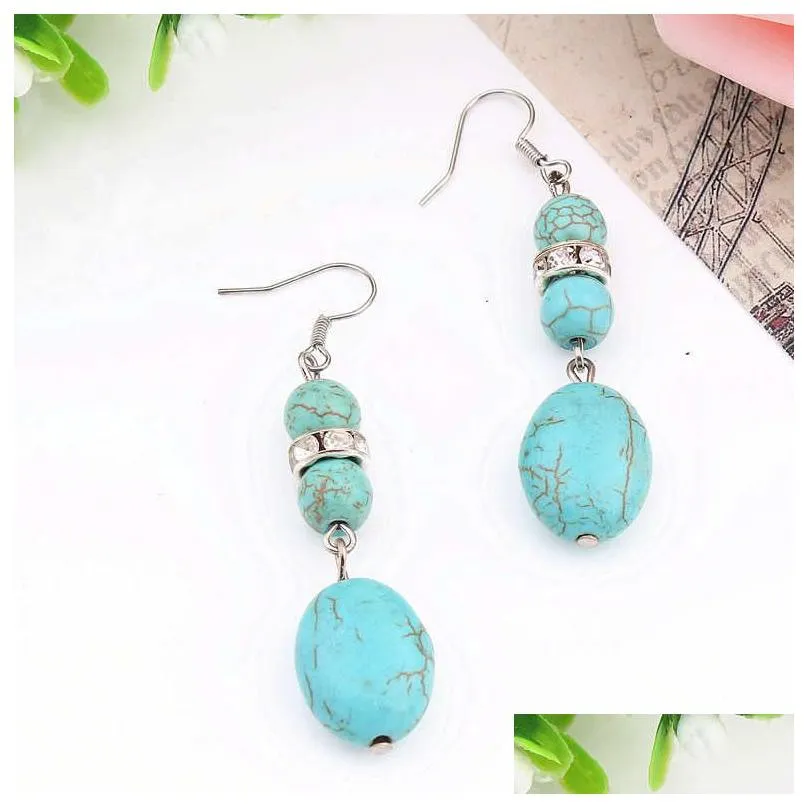 womens egg beads tibetan silver turquoise dangle chandelier earrings gstqe085 fashion gift national style women diy earring