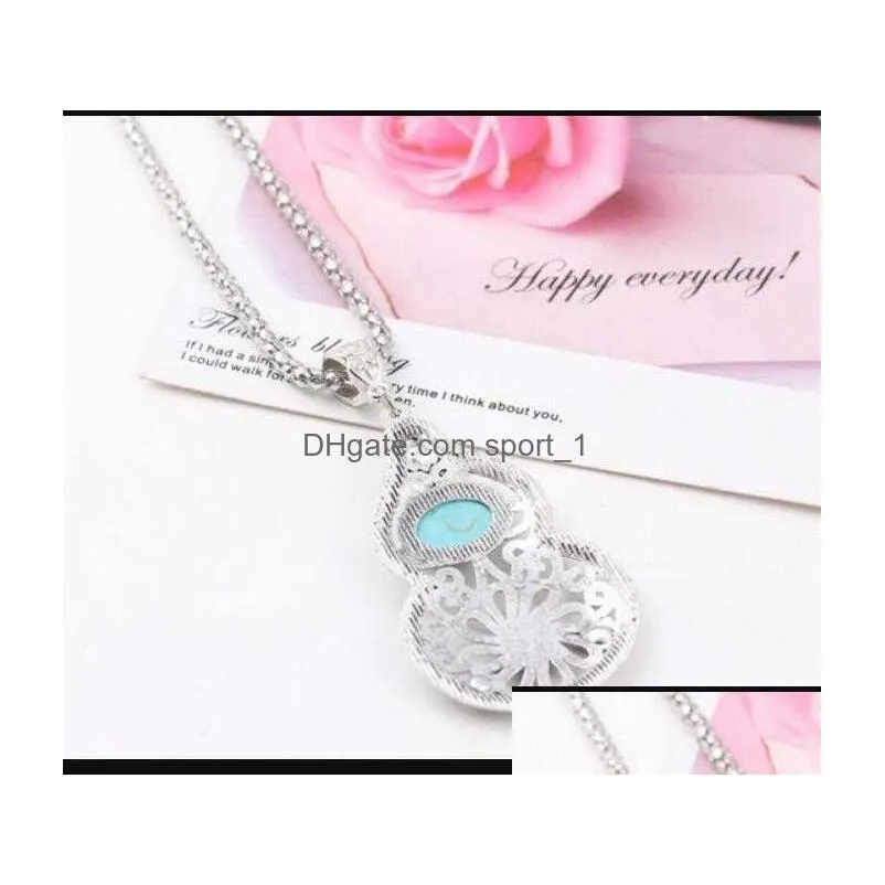 womens gourd tibetan silver turquoise pendant necklaces gstqn065 fashion gift national style women mens diy necklace pendants