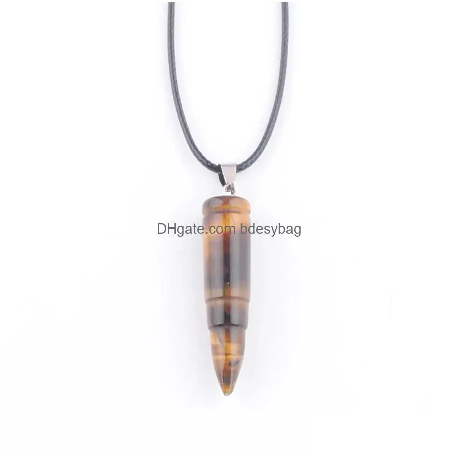 natural stone pendant long bullet point chakra charm golden sand aventurine amethysts agates jewelry leather chains 45cm bn346