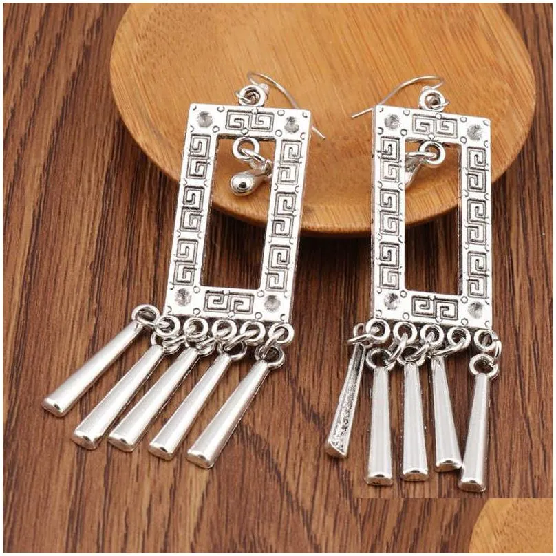 womens hollow square tibetan silver charm earrings gstqe031 fashion gift national style women diy earring