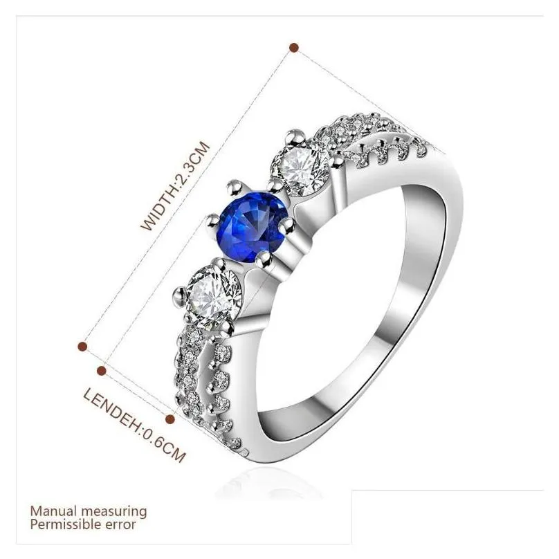 womens sterling silver plated blue round zircon ring gssr399 fashion 925 silver plate rings