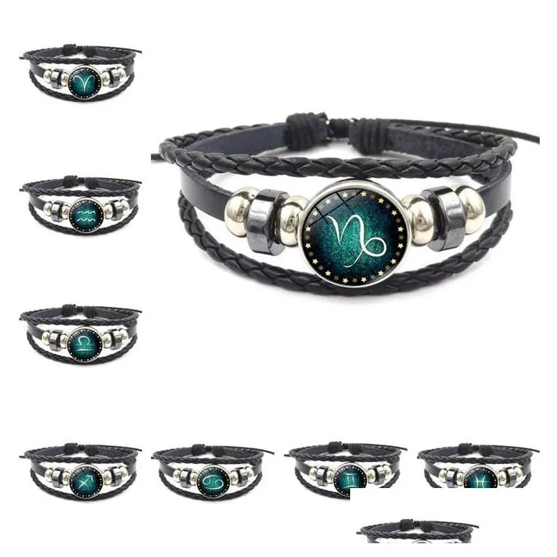 twelve constellations time gem bracelets vintage leather bracelet gsfb476 mix order 20 pieces a lot charm