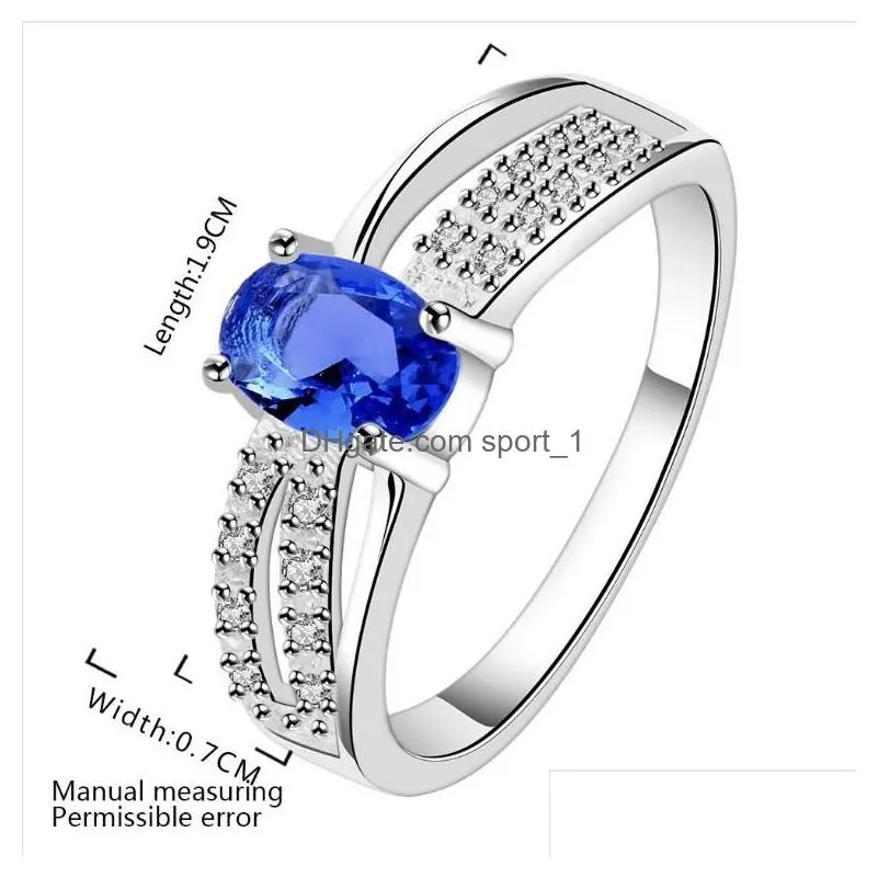 womens sterling silver plated hollow blue zircon ring with side stones gssr568 fashion 925 silver plate rings
