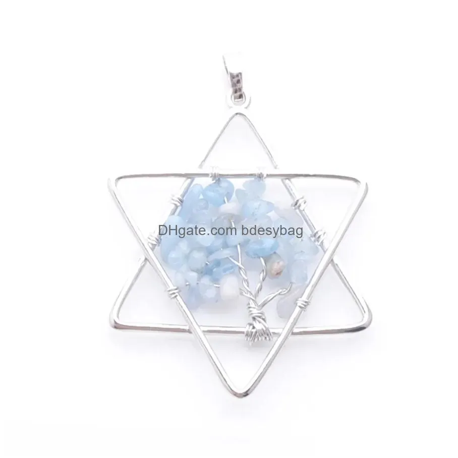 natural stone aquamarine tree of life handmade wire color wire wrapped star pendants for jewelry marking n3807