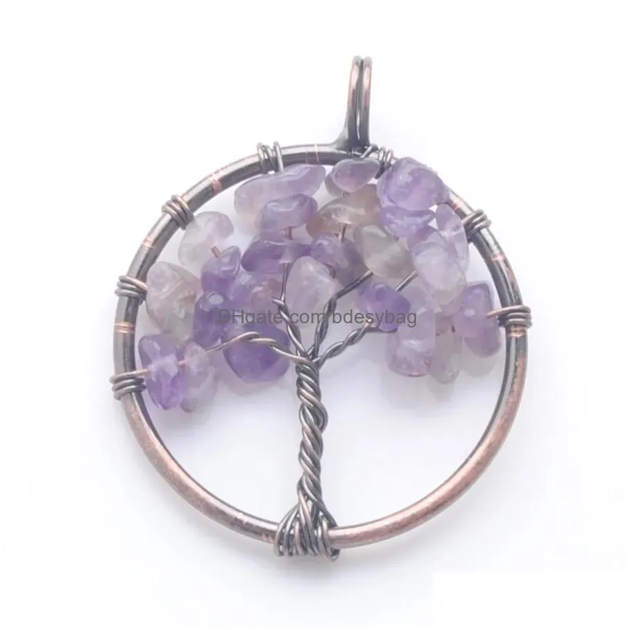 life tree pendants pendulum natural gem stone crystal vintage copper plated fashion clothing accessories charms women mens jewelry