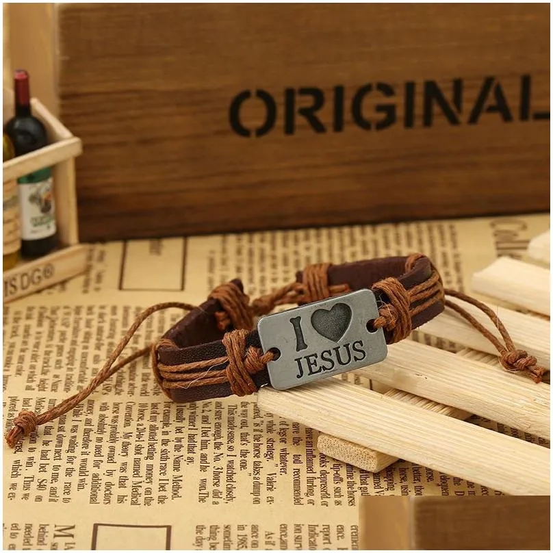 i love jesus alloy cowhide bracelet selling european and american jewelry gsfb473 mix order 20 pieces a lot charm bracelets