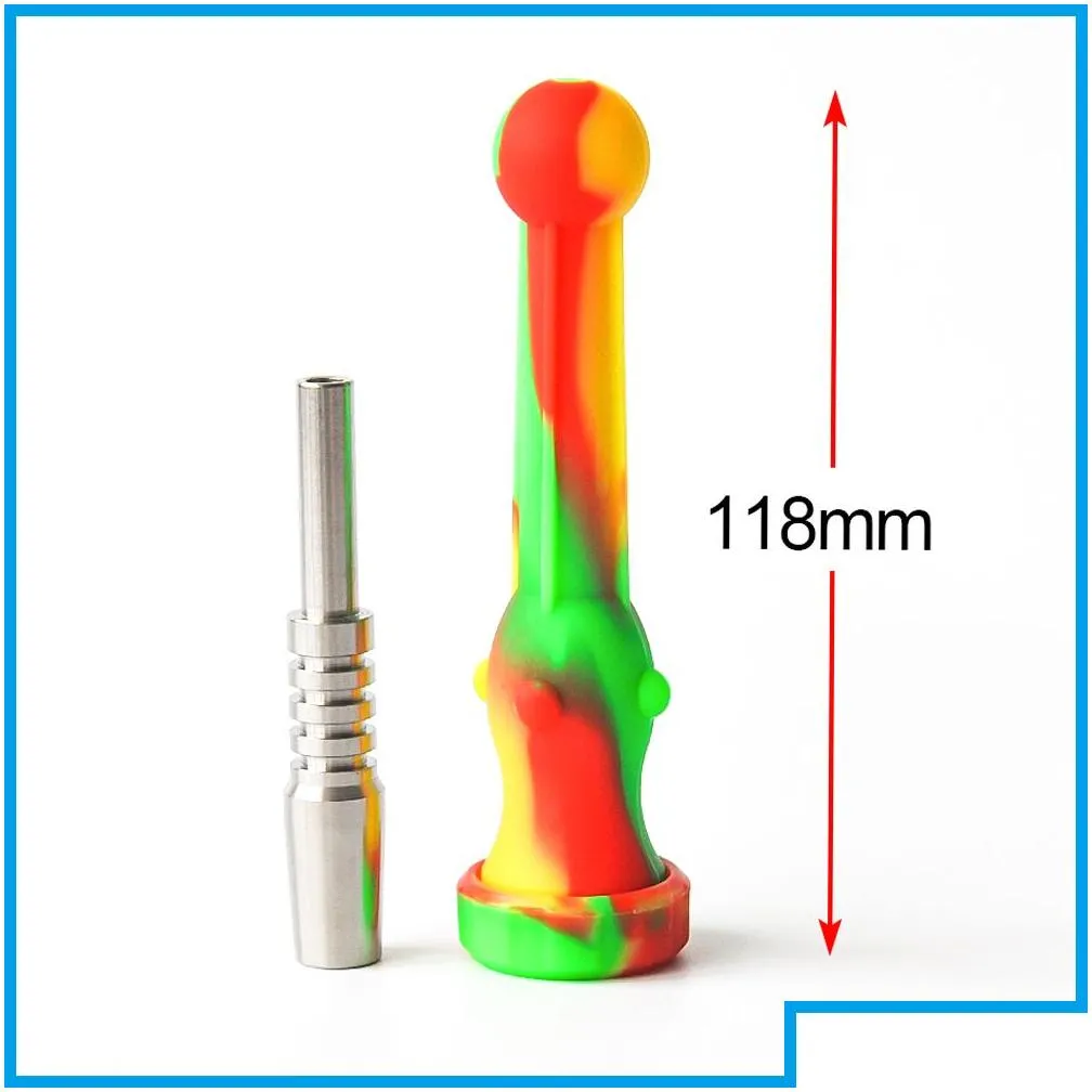 dhs silicone nectar collector kits with 14.4mm stainless steel tip silicone oil rig silicone smoking pipe bong water pipe