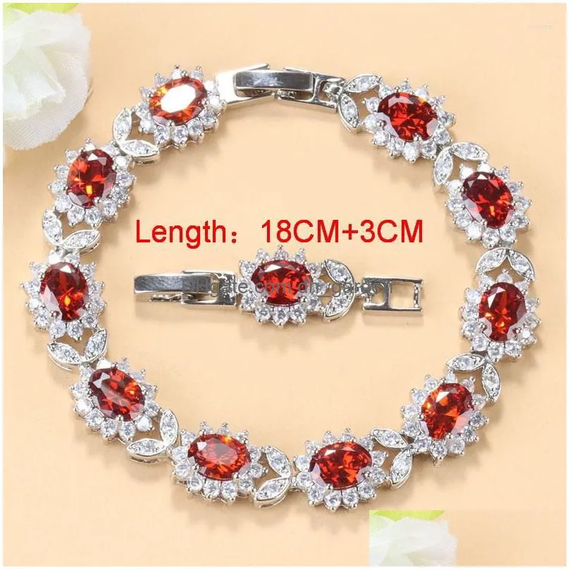 necklace earrings set sunflower big red garnet bridal wedding accessories ring bracelet bangle for women