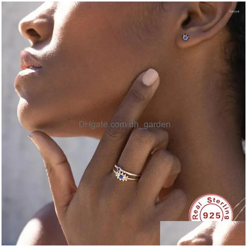 stud earrings canner 925 sterling silver blue zicon crown women classic shining cz small for mini ears studs fine jewelry