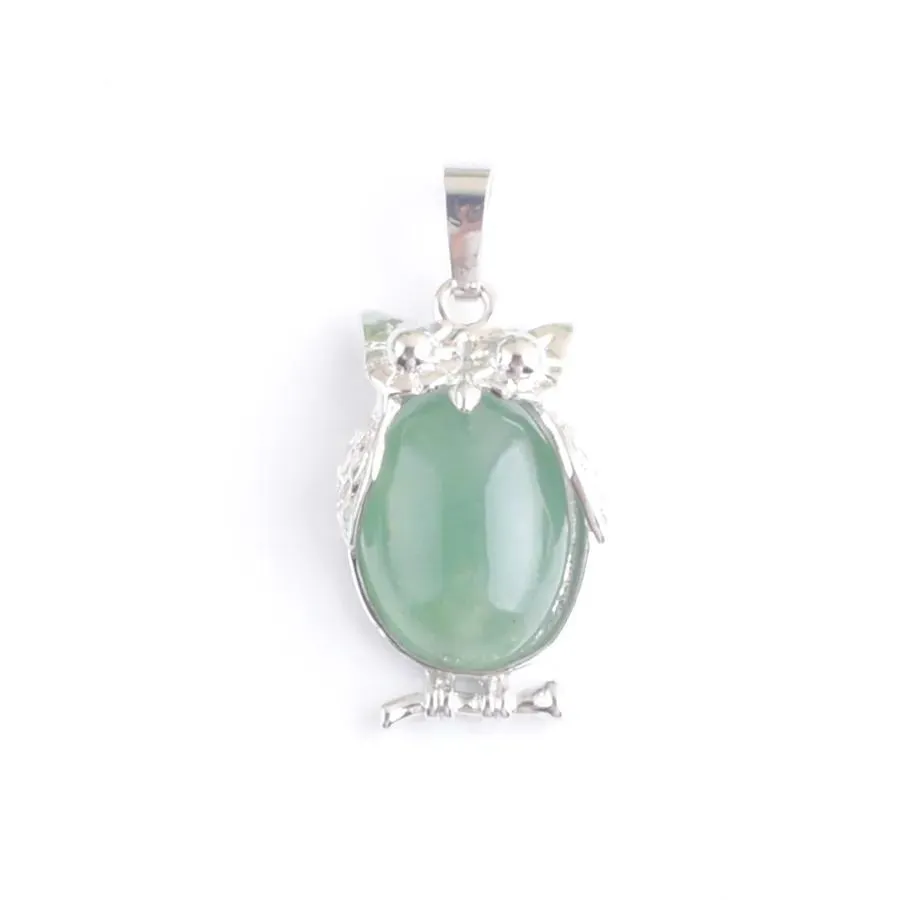 natural stone aventurine tiny owl pendants reiki lucky animal cute charm jewelry for women man gift n4676