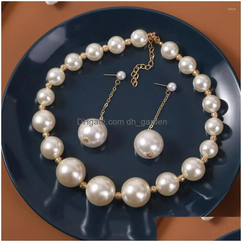 necklace earrings set fashion exaggerated big pearl beads long chain pendant dangle jewelry women wedding party y accessories