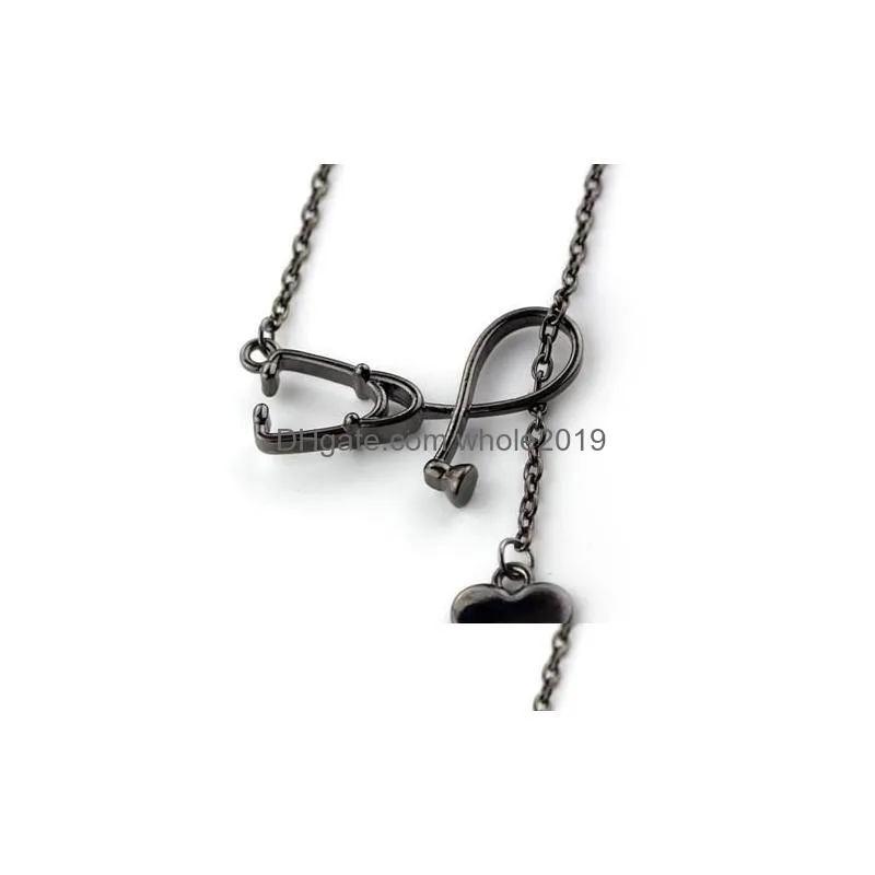 12pcs european and american hot sell stethoscope love heart necklace fashion simple short clavicle chain 4color select