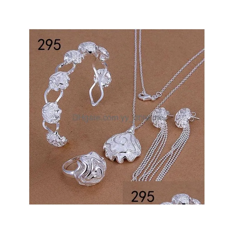 mix style same price womens sterling silver plated jewelry set fashion 925 silver necklace bracelet earring ring jewelry set gts40