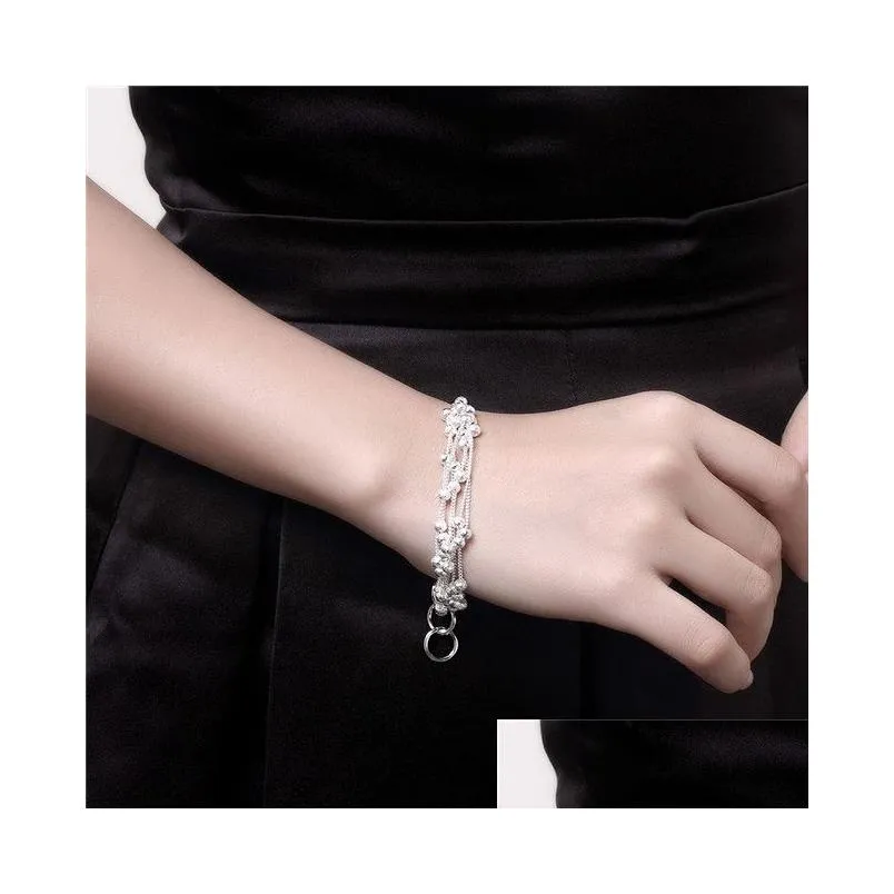 womens sterling silver plated sixline sand bead charm bracelet gssb030 fashion 925 silver plate jewelry bracelets