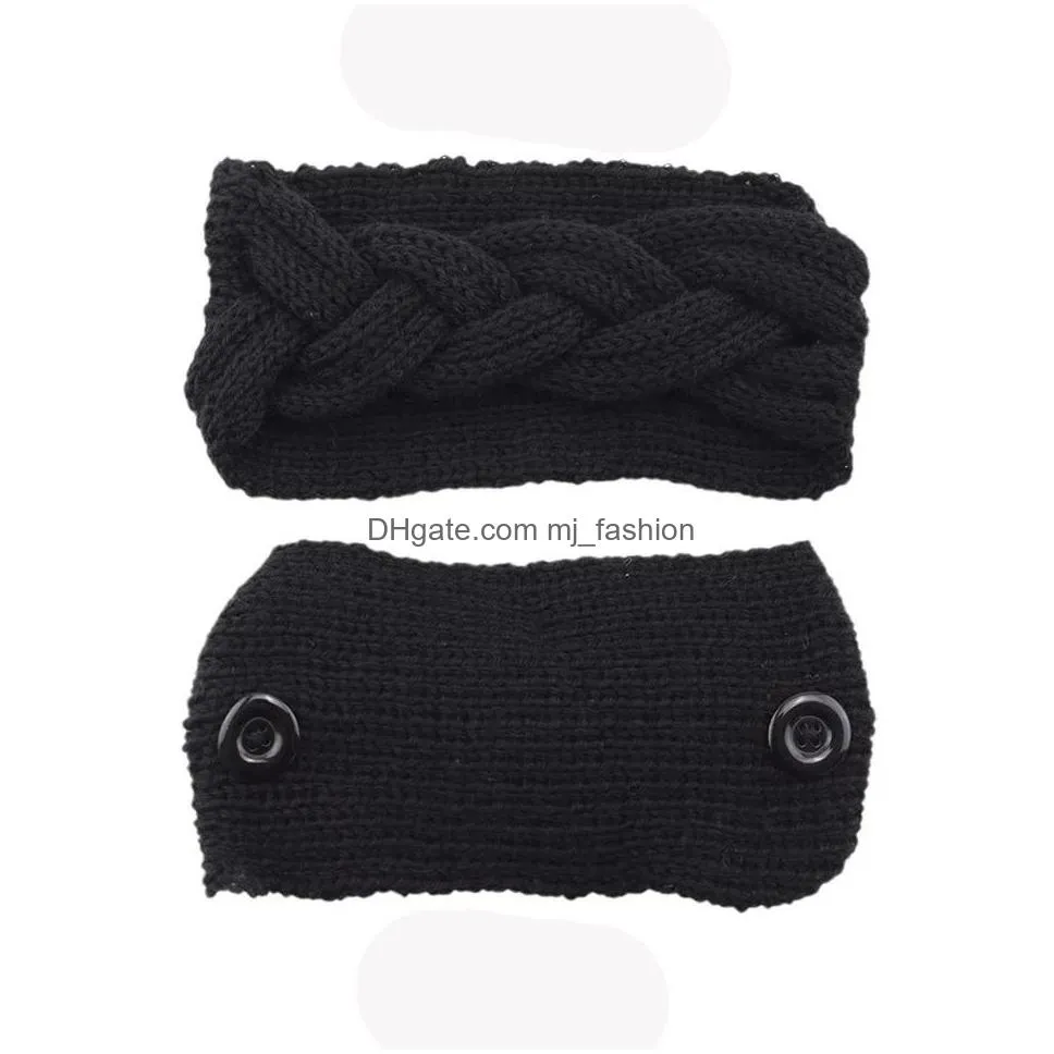  dhs ins new 9 colors girls knitted headbands with buttons face hairbands crochet twist headwear headwrap women hair accessories