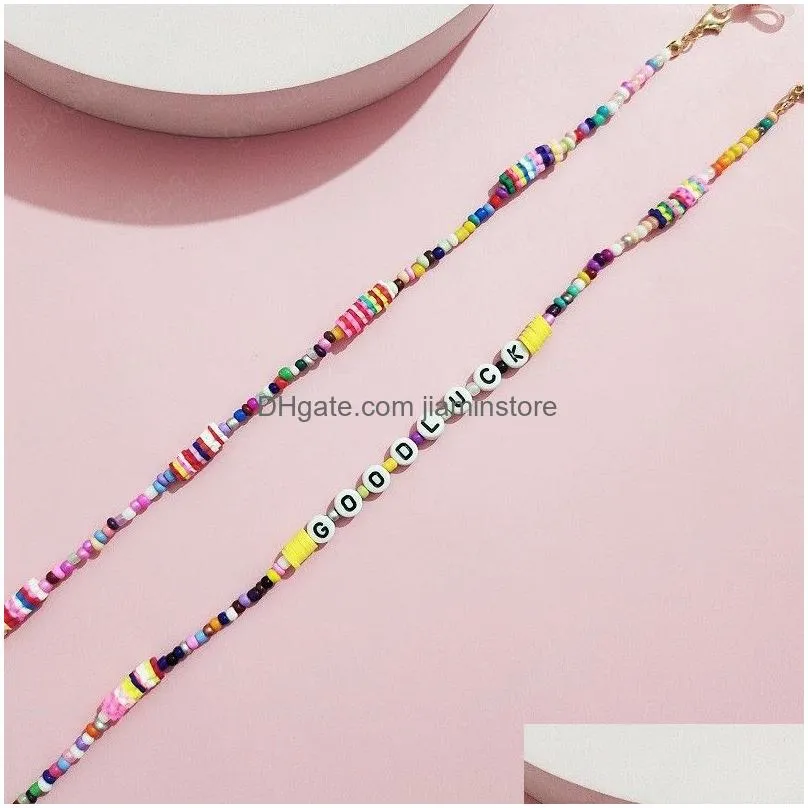 bohemian color letter glasses chain bead soft clay lanyard necklace straps women jewelry make wish gift