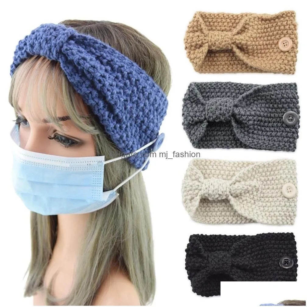  dhs ins new 25 colors girls knitted headbands with buttons face mask hairbands crochet twist headwear headwrap women hair