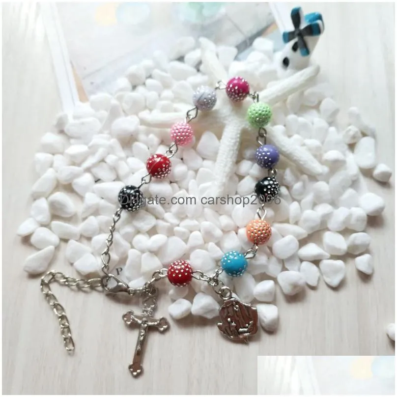 multicolor plastic rosary bracelet women cross religious jewelry