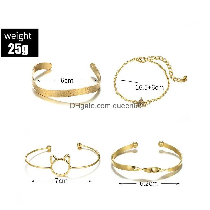 fashion round cat head crystal triangle bangle bracelets 4 pcs/set spray pleated bracelet set for women girl birthday