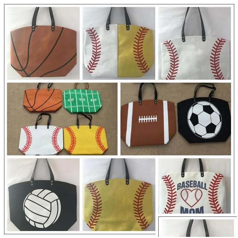 19 styles canvas bag baseball tote sports bags casual softball bag football soccer basketball cotton canvas tote bag cca7889 50pcs